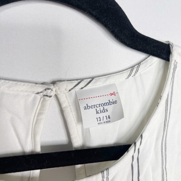Abercrombie Kids Girls 13/ 14 White Black Striped Knot Waist Romper Keyhole Back - Picture 8 of 9